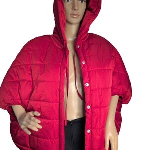 Women's Red Hooded Puffer Jacket